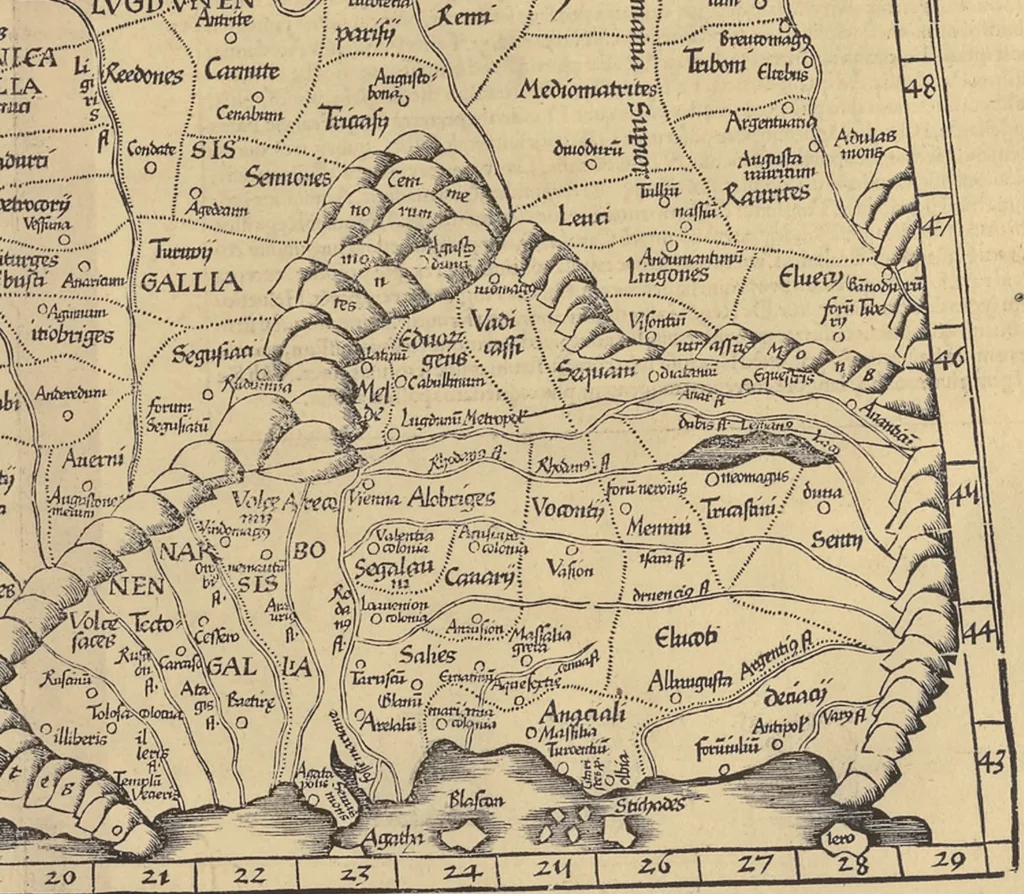 An illustration from Clavdii Ptolemaei Alexandrini Geographicae enarrationis libri octo, 1541, leaf 166