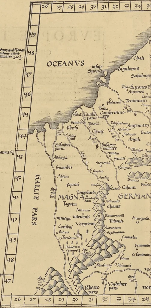 An illustration from Clavdii Ptolemaei Alexandrini Geographicae enarrationis libri octo, 1541, leaf 169
