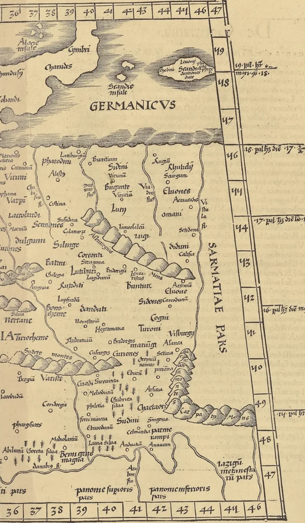 An illustration from Clavdii Ptolemaei Alexandrini Geographicae enarrationis libri octo, 1541, leaf 170
