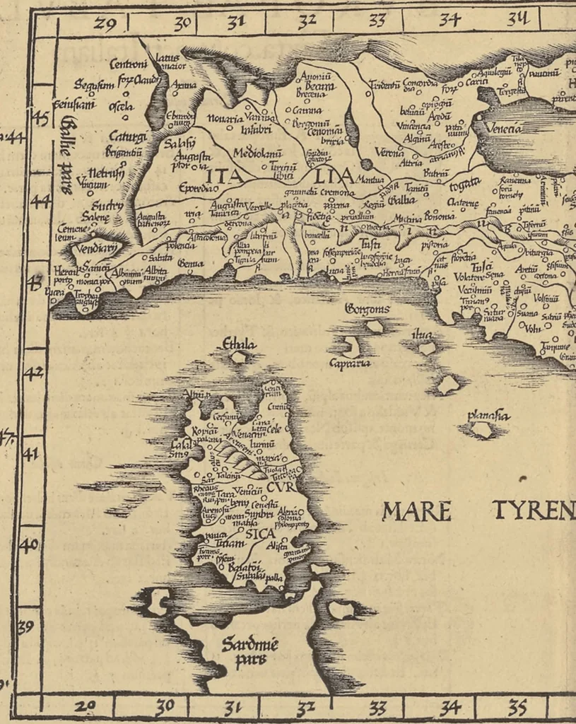 An illustration from Clavdii Ptolemaei Alexandrini Geographicae enarrationis libri octo, 1541, leaf 177