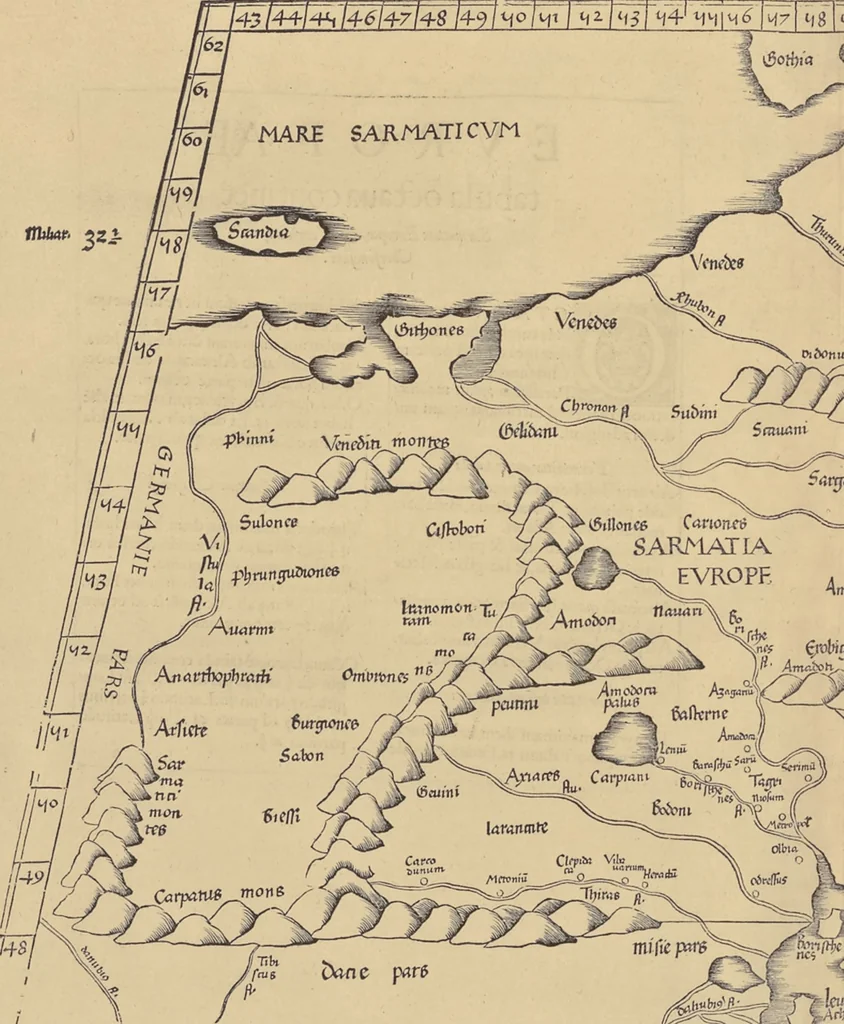 An illustration from Clavdii Ptolemaei Alexandrini Geographicae enarrationis libri octo, 1541, leaf 185