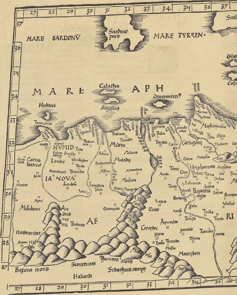 An illustration from Clavdii Ptolemaei Alexandrini Geographicae enarrationis libri octo, 1541, leaf 201