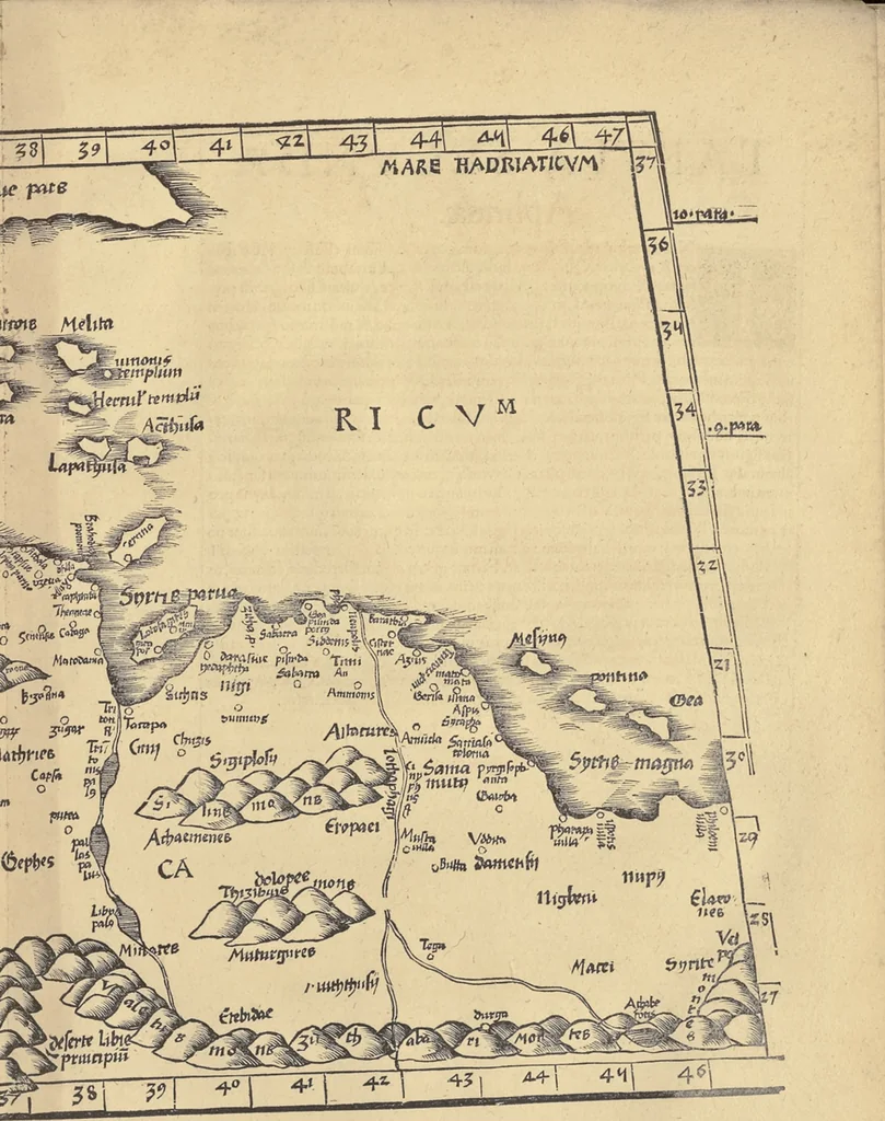 An illustration from Clavdii Ptolemaei Alexandrini Geographicae enarrationis libri octo, 1541, leaf 202