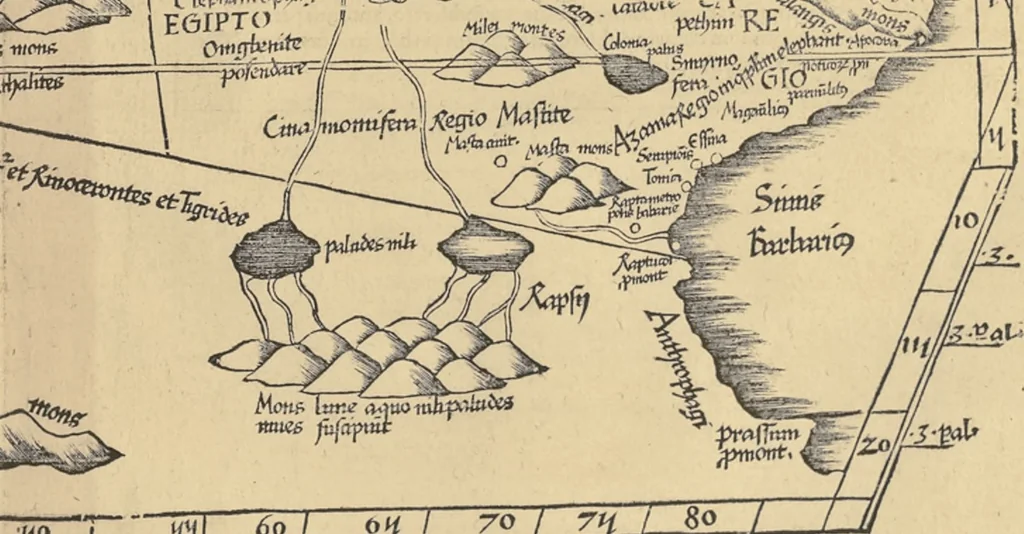 An illustration from Clavdii Ptolemaei Alexandrini Geographicae enarrationis libri octo, 1541, leaf 210
