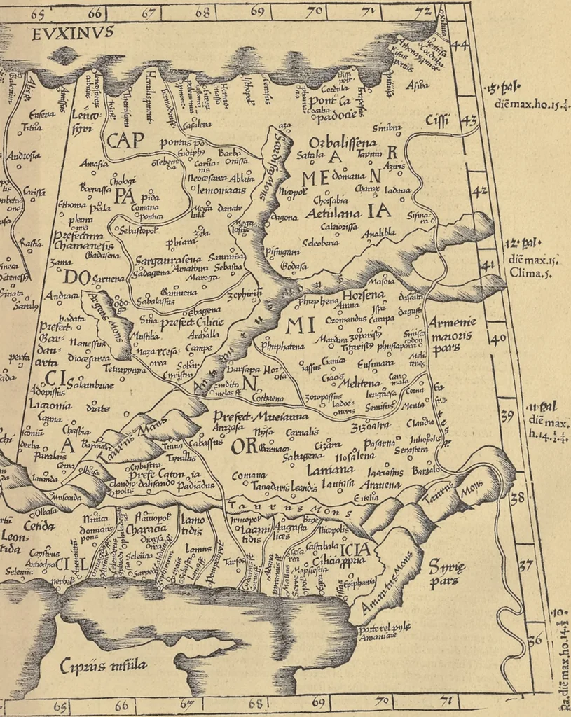 An illustration from Clavdii Ptolemaei Alexandrini Geographicae enarrationis libri octo, 1541, leaf 214