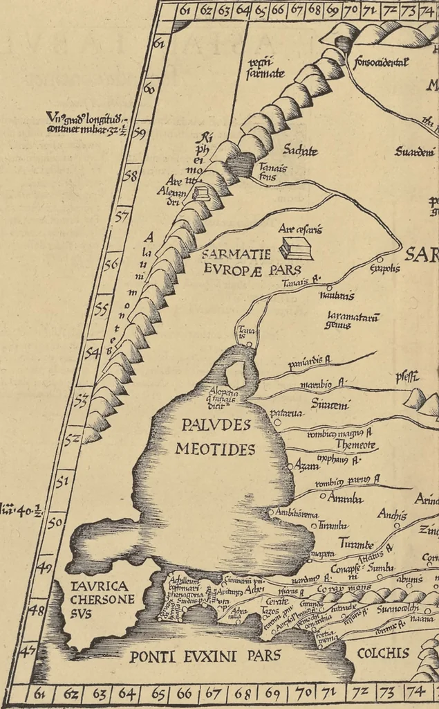 An illustration from Clavdii Ptolemaei Alexandrini Geographicae enarrationis libri octo, 1541, leaf 217