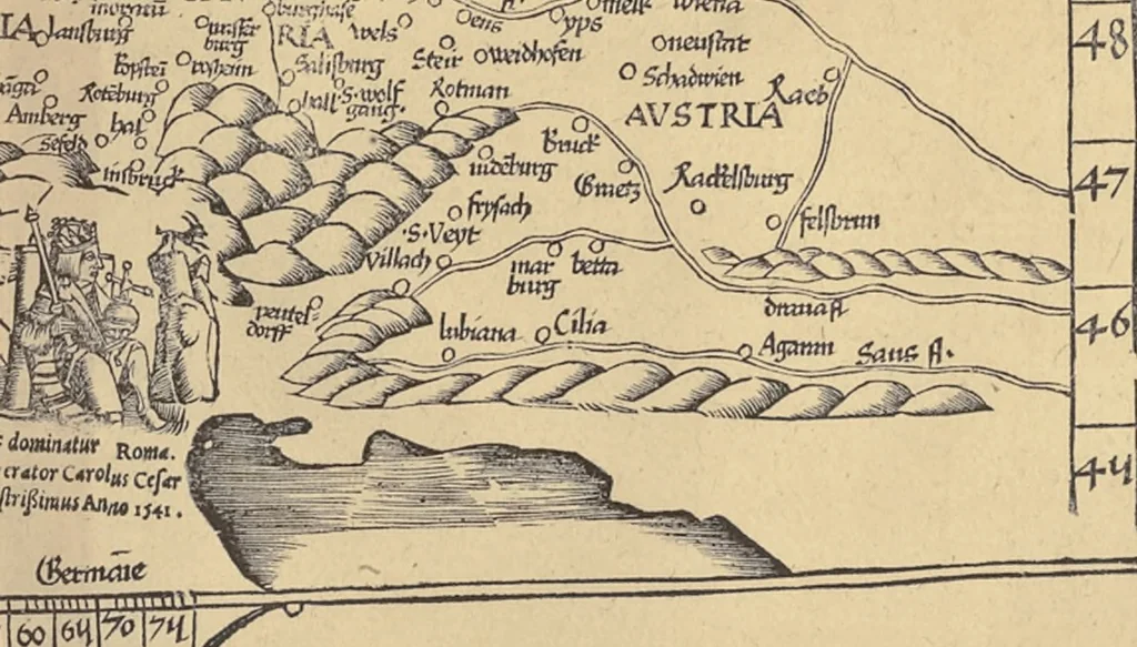 An illustration from Clavdii Ptolemaei Alexandrini Geographicae enarrationis libri octo, 1541, leaf 282