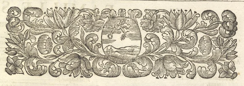 An illustration from Excellentium familiarum in Gallia genealogiae : a prima earundem origine usque ad praesens aevum deductae et notis historicis, quibus memorabilia regni Galliae, regumque et clarorum toga et sago virorum facta moresque ac dignitates recensentur, illustratae, cum iconibus insignium & indicibus necessariis, 1687, leaf 144