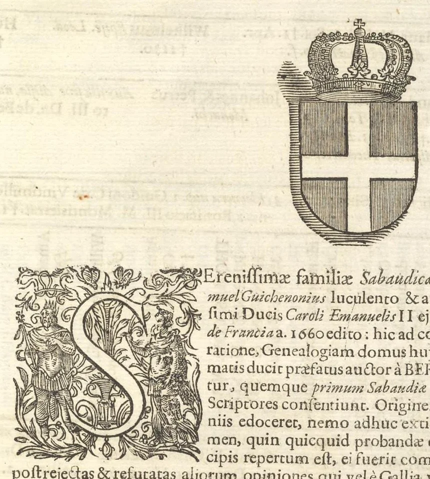An illustration from Excellentium familiarum in Gallia genealogiae : a prima earundem origine usque ad praesens aevum deductae et notis historicis, quibus memorabilia regni Galliae, regumque et clarorum toga et sago virorum facta moresque ac dignitates recensentur, illustratae, cum iconibus insignium & indicibus necessariis, 1687, leaf 144