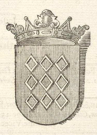 An illustration from Excellentium familiarum in Gallia genealogiae : a prima earundem origine usque ad praesens aevum deductae et notis historicis, quibus memorabilia regni Galliae, regumque et clarorum toga et sago virorum facta moresque ac dignitates recensentur, illustratae, cum iconibus insignium & indicibus necessariis, 1687, leaf 216