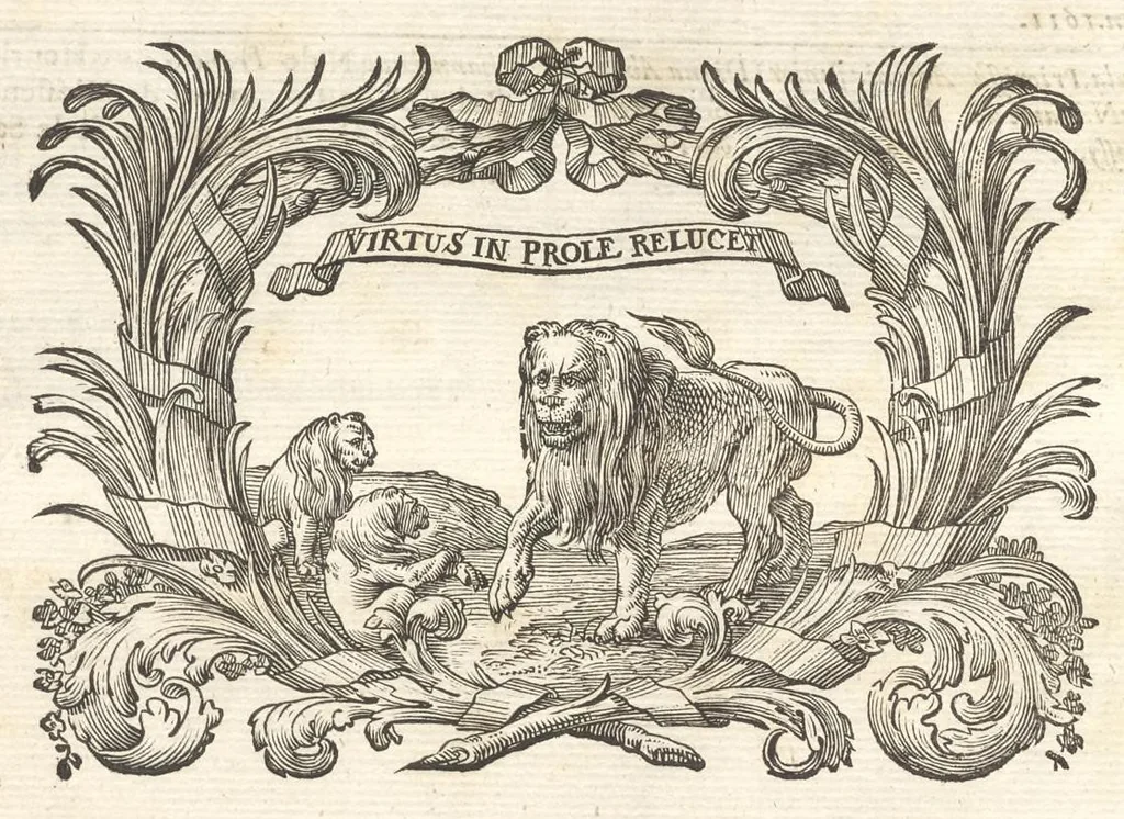 An illustration from Excellentium familiarum in Gallia genealogiae : a prima earundem origine usque ad praesens aevum deductae et notis historicis, quibus memorabilia regni Galliae, regumque et clarorum toga et sago virorum facta moresque ac dignitates recensentur, illustratae, cum iconibus insignium & indicibus necessariis, 1687, leaf 271