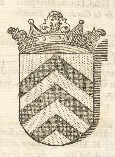 An illustration from Excellentium familiarum in Gallia genealogiae : a prima earundem origine usque ad praesens aevum deductae et notis historicis, quibus memorabilia regni Galliae, regumque et clarorum toga et sago virorum facta moresque ac dignitates recensentur, illustratae, cum iconibus insignium & indicibus necessariis, 1687, leaf 332
