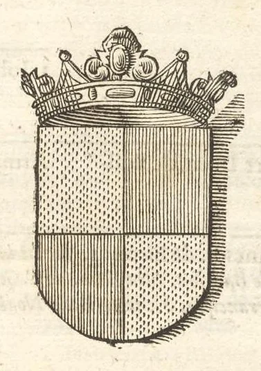An illustration from Excellentium familiarum in Gallia genealogiae : a prima earundem origine usque ad praesens aevum deductae et notis historicis, quibus memorabilia regni Galliae, regumque et clarorum toga et sago virorum facta moresque ac dignitates recensentur, illustratae, cum iconibus insignium & indicibus necessariis, 1687, leaf 344