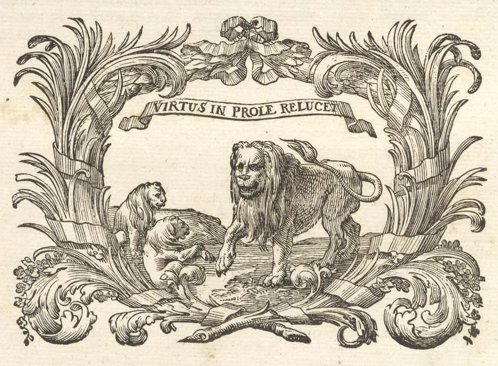 An illustration from Excellentium familiarum in Gallia genealogiae : a prima earundem origine usque ad praesens aevum deductae et notis historicis, quibus memorabilia regni Galliae, regumque et clarorum toga et sago virorum facta moresque ac dignitates recensentur, illustratae, cum iconibus insignium & indicibus necessariis, 1687, leaf 363