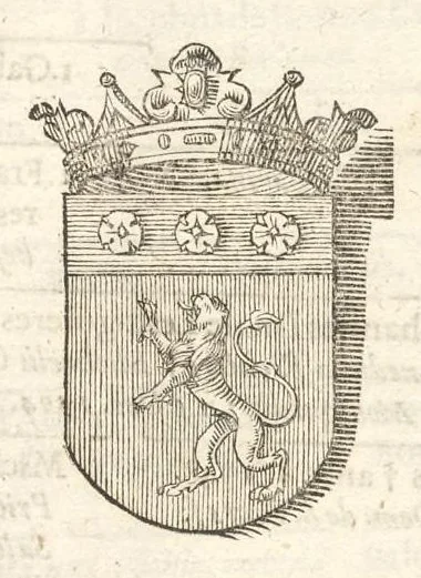 An illustration from Excellentium familiarum in Gallia genealogiae : a prima earundem origine usque ad praesens aevum deductae et notis historicis, quibus memorabilia regni Galliae, regumque et clarorum toga et sago virorum facta moresque ac dignitates recensentur, illustratae, cum iconibus insignium & indicibus necessariis, 1687, leaf 368