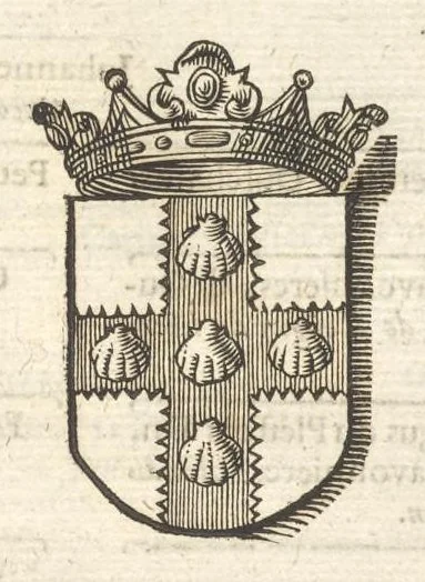 An illustration from Excellentium familiarum in Gallia genealogiae : a prima earundem origine usque ad praesens aevum deductae et notis historicis, quibus memorabilia regni Galliae, regumque et clarorum toga et sago virorum facta moresque ac dignitates recensentur, illustratae, cum iconibus insignium & indicibus necessariis, 1687, leaf 456