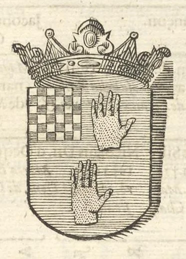 An illustration from Excellentium familiarum in Gallia genealogiae : a prima earundem origine usque ad praesens aevum deductae et notis historicis, quibus memorabilia regni Galliae, regumque et clarorum toga et sago virorum facta moresque ac dignitates recensentur, illustratae, cum iconibus insignium & indicibus necessariis, 1687, leaf 460