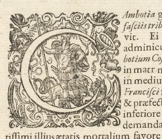 An illustration from Excellentium familiarum in Gallia genealogiae : a prima earundem origine usque ad praesens aevum deductae et notis historicis, quibus memorabilia regni Galliae, regumque et clarorum toga et sago virorum facta moresque ac dignitates recensentur, illustratae, cum iconibus insignium & indicibus necessariis, 1687, leaf 475