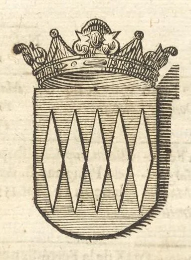 An illustration from Excellentium familiarum in Gallia genealogiae : a prima earundem origine usque ad praesens aevum deductae et notis historicis, quibus memorabilia regni Galliae, regumque et clarorum toga et sago virorum facta moresque ac dignitates recensentur, illustratae, cum iconibus insignium & indicibus necessariis, 1687, leaf 500