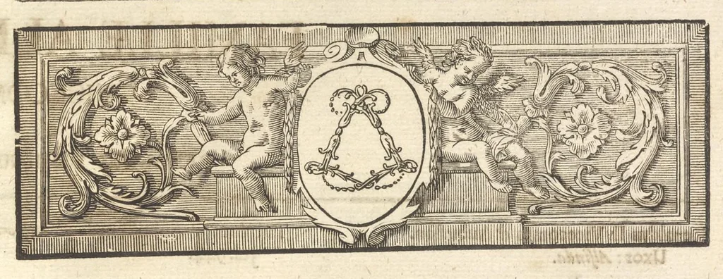 An illustration from Excellentium familiarum in Gallia genealogiae : a prima earundem origine usque ad praesens aevum deductae et notis historicis, quibus memorabilia regni Galliae, regumque et clarorum toga et sago virorum facta moresque ac dignitates recensentur, illustratae, cum iconibus insignium & indicibus necessariis, 1687, leaf 520