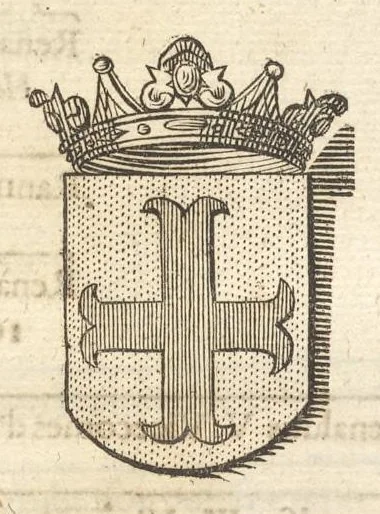 An illustration from Excellentium familiarum in Gallia genealogiae : a prima earundem origine usque ad praesens aevum deductae et notis historicis, quibus memorabilia regni Galliae, regumque et clarorum toga et sago virorum facta moresque ac dignitates recensentur, illustratae, cum iconibus insignium & indicibus necessariis, 1687, leaf 520