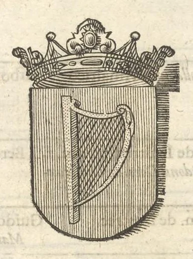 An illustration from Excellentium familiarum in Gallia genealogiae : a prima earundem origine usque ad praesens aevum deductae et notis historicis, quibus memorabilia regni Galliae, regumque et clarorum toga et sago virorum facta moresque ac dignitates recensentur, illustratae, cum iconibus insignium & indicibus necessariis, 1687, leaf 560