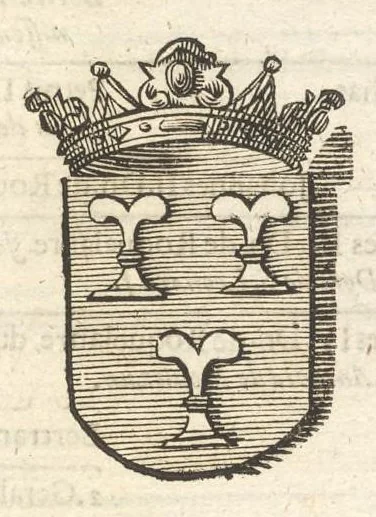 An illustration from Excellentium familiarum in Gallia genealogiae : a prima earundem origine usque ad praesens aevum deductae et notis historicis, quibus memorabilia regni Galliae, regumque et clarorum toga et sago virorum facta moresque ac dignitates recensentur, illustratae, cum iconibus insignium & indicibus necessariis, 1687, leaf 572