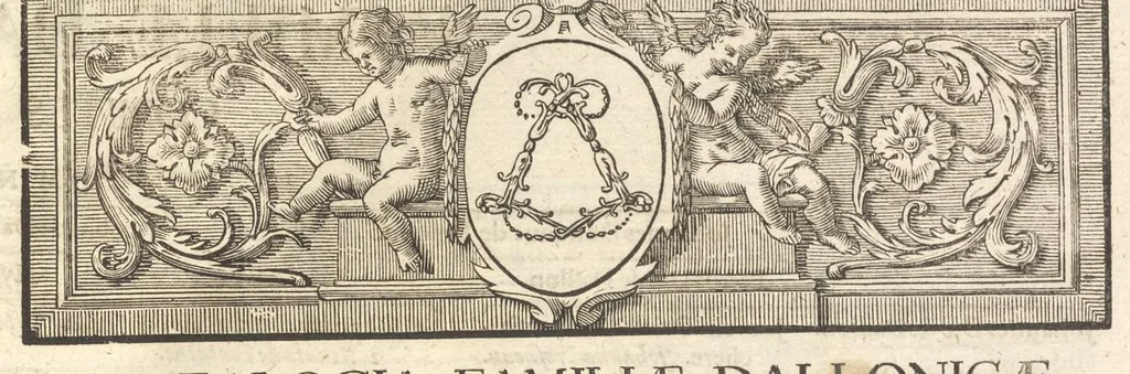 An illustration from Excellentium familiarum in Gallia genealogiae : a prima earundem origine usque ad praesens aevum deductae et notis historicis, quibus memorabilia regni Galliae, regumque et clarorum toga et sago virorum facta moresque ac dignitates recensentur, illustratae, cum iconibus insignium & indicibus necessariis, 1687, leaf 580