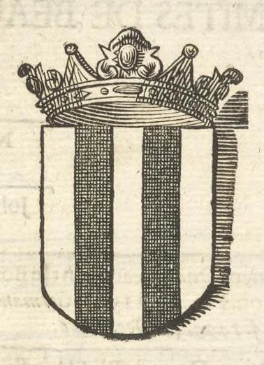 An illustration from Excellentium familiarum in Gallia genealogiae : a prima earundem origine usque ad praesens aevum deductae et notis historicis, quibus memorabilia regni Galliae, regumque et clarorum toga et sago virorum facta moresque ac dignitates recensentur, illustratae, cum iconibus insignium & indicibus necessariis, 1687, leaf 604