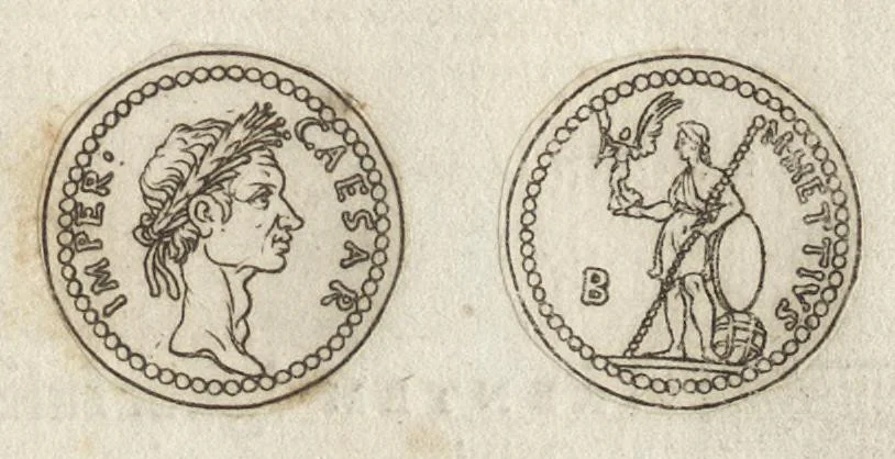 An illustration from Ex libris XXIII commentariorvm in vetera imperatorvm Romanorvm nvmismata Aeneae Vici liber primus, 1560, leaf 106