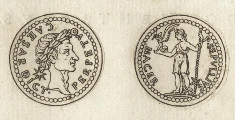 An illustration from Ex libris XXIII commentariorvm in vetera imperatorvm Romanorvm nvmismata Aeneae Vici liber primus, 1560, leaf 107