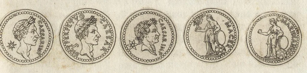 An illustration from Ex libris XXIII commentariorvm in vetera imperatorvm Romanorvm nvmismata Aeneae Vici liber primus, 1560, leaf 110