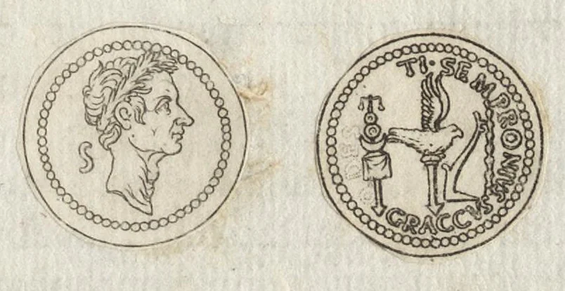 An illustration from Ex libris XXIII commentariorvm in vetera imperatorvm Romanorvm nvmismata Aeneae Vici liber primus, 1560, leaf 112
