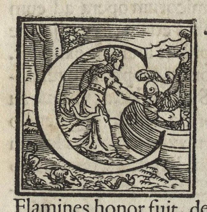 An illustration from Ex libris XXIII commentariorvm in vetera imperatorvm Romanorvm nvmismata Aeneae Vici liber primus, 1560, leaf 12