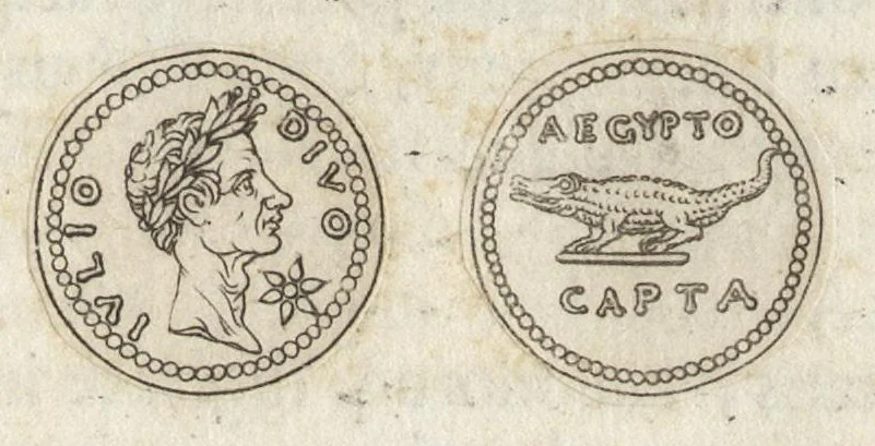 An illustration from Ex libris XXIII commentariorvm in vetera imperatorvm Romanorvm nvmismata Aeneae Vici liber primus, 1560, leaf 126