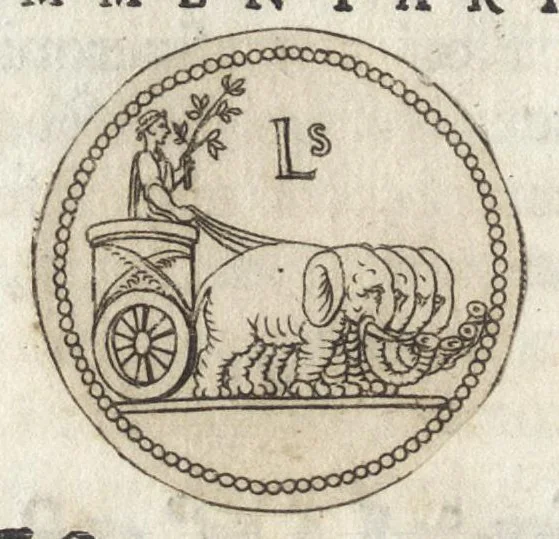 An illustration from Ex libris XXIII commentariorvm in vetera imperatorvm Romanorvm nvmismata Aeneae Vici liber primus, 1560, leaf 129