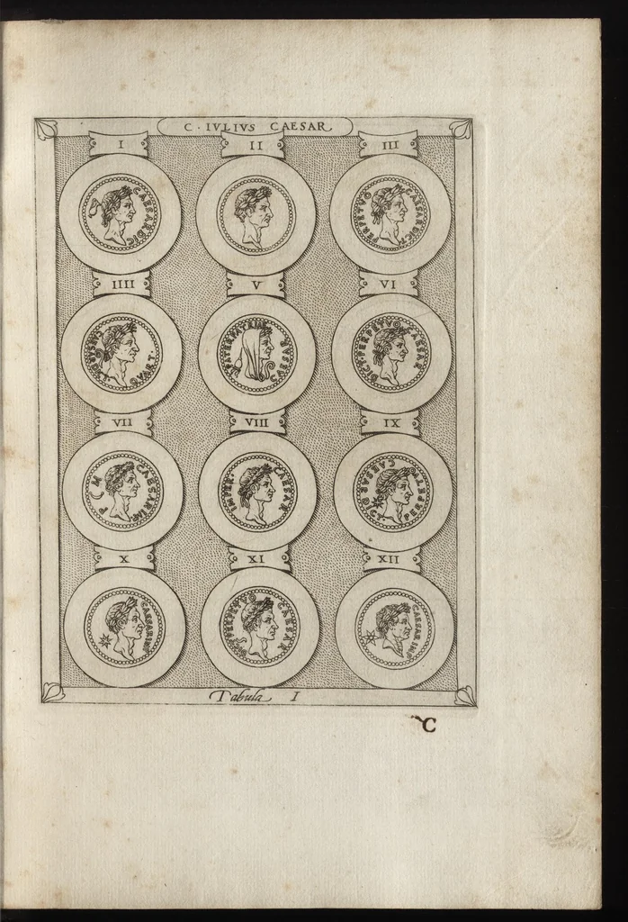 An illustration from Ex libris XXIII commentariorvm in vetera imperatorvm Romanorvm nvmismata Aeneae Vici liber primus, 1560, leaf 20