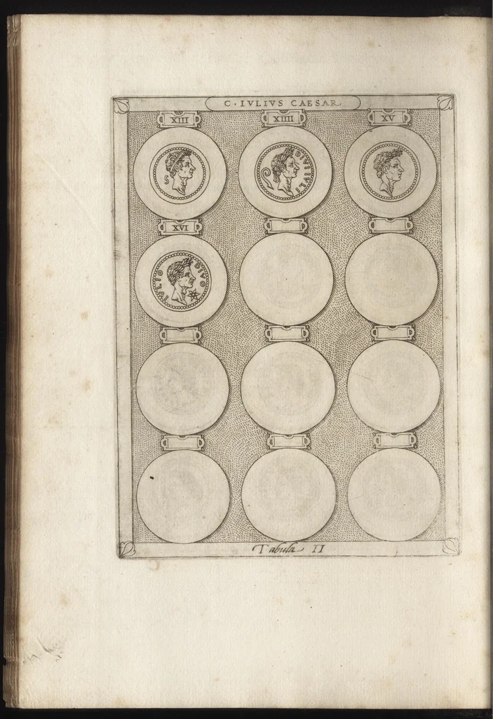 An illustration from Ex libris XXIII commentariorvm in vetera imperatorvm Romanorvm nvmismata Aeneae Vici liber primus, 1560, leaf 21