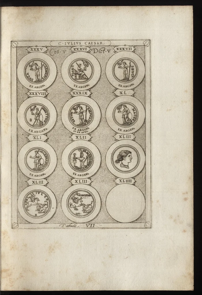 An illustration from Ex libris XXIII commentariorvm in vetera imperatorvm Romanorvm nvmismata Aeneae Vici liber primus, 1560, leaf 26