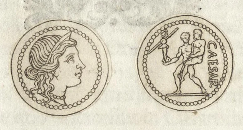 An illustration from Ex libris XXIII commentariorvm in vetera imperatorvm Romanorvm nvmismata Aeneae Vici liber primus, 1560, leaf 41