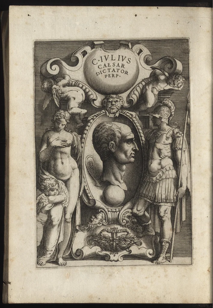 An illustration from Ex libris XXIII commentariorvm in vetera imperatorvm Romanorvm nvmismata Aeneae Vici liber primus, 1560, leaf 7