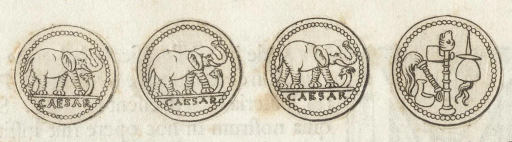 An illustration from Ex libris XXIII commentariorvm in vetera imperatorvm Romanorvm nvmismata Aeneae Vici liber primus, 1560, leaf 71
