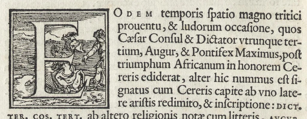 An illustration from Ex libris XXIII commentariorvm in vetera imperatorvm Romanorvm nvmismata Aeneae Vici liber primus, 1560, leaf 83