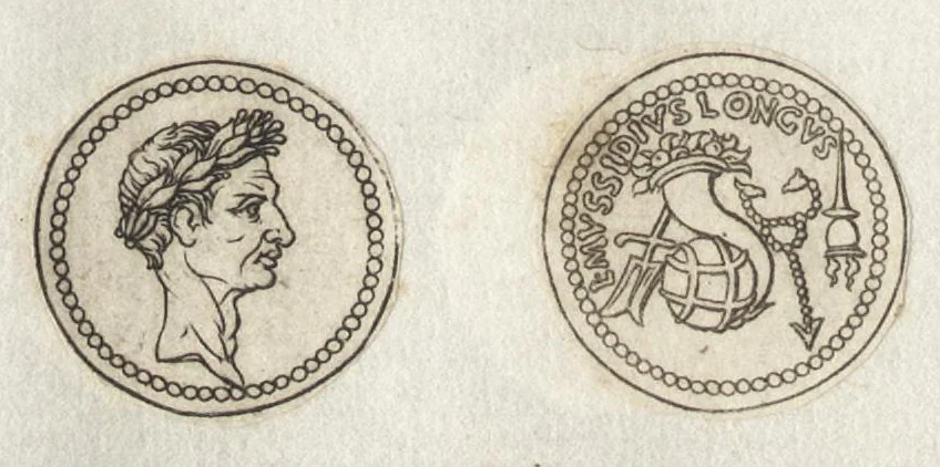 An illustration from Ex libris XXIII commentariorvm in vetera imperatorvm Romanorvm nvmismata Aeneae Vici liber primus, 1560, leaf 89