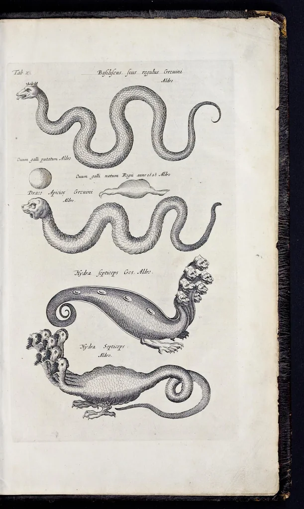 An illustration from I. Jonstons Naeukeurige beschryving van de natuur der vier-voetige dieren, vissen en bloedlooze water-dieren, vogelen, kronkel-dieren, slangen en draken, 1660, leaf 1330