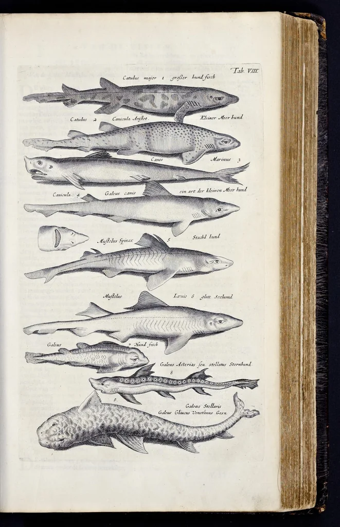 An illustration from I. Jonstons Naeukeurige beschryving van de natuur der vier-voetige dieren, vissen en bloedlooze water-dieren, vogelen, kronkel-dieren, slangen en draken, 1660, leaf 708