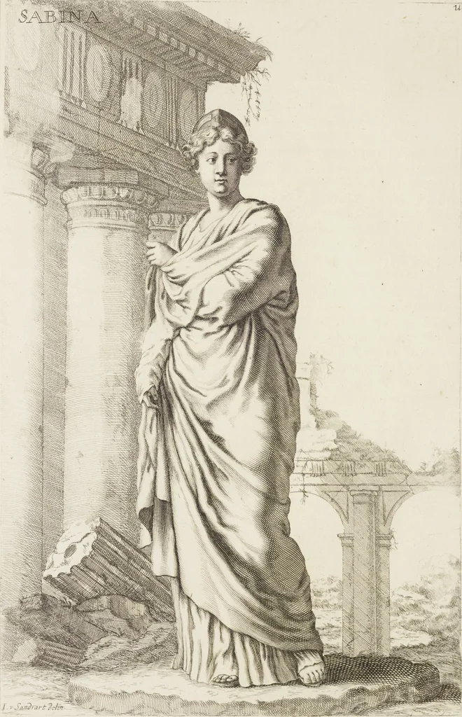 An illustration from Sculpturae veteris admiranda, sive, Delineatio vera perfectissimarum eminentissimarumque statuarum : unà cum artis hujus nobilissimae theoria ... : Carolo Ludovico, comiti Palat. Rheni ... consecrata à Joachimo de Sandrart in Stockau, 1680, leaf 105