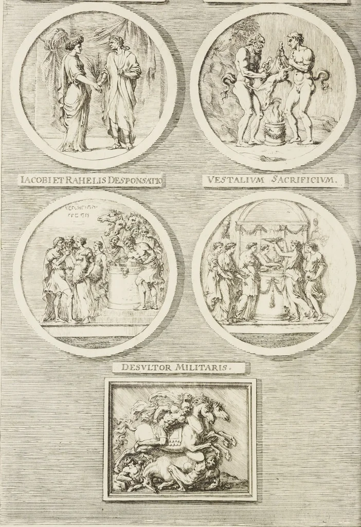 An illustration from Sculpturae veteris admiranda, sive, Delineatio vera perfectissimarum eminentissimarumque statuarum : unà cum artis hujus nobilissimae theoria ... : Carolo Ludovico, comiti Palat. Rheni ... consecrata à Joachimo de Sandrart in Stockau, 1680, leaf 117