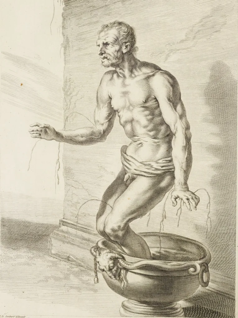 An illustration from Sculpturae veteris admiranda, sive, Delineatio vera perfectissimarum eminentissimarumque statuarum : unà cum artis hujus nobilissimae theoria ... : Carolo Ludovico, comiti Palat. Rheni ... consecrata à Joachimo de Sandrart in Stockau, 1680, leaf 125