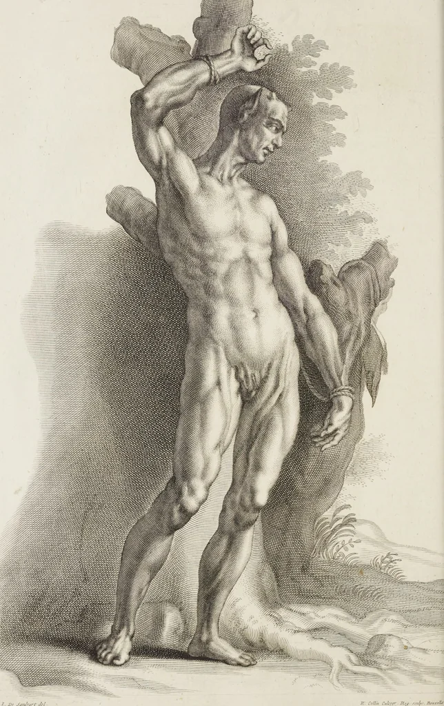 An illustration from Sculpturae veteris admiranda, sive, Delineatio vera perfectissimarum eminentissimarumque statuarum : unà cum artis hujus nobilissimae theoria ... : Carolo Ludovico, comiti Palat. Rheni ... consecrata à Joachimo de Sandrart in Stockau, 1680, leaf 169